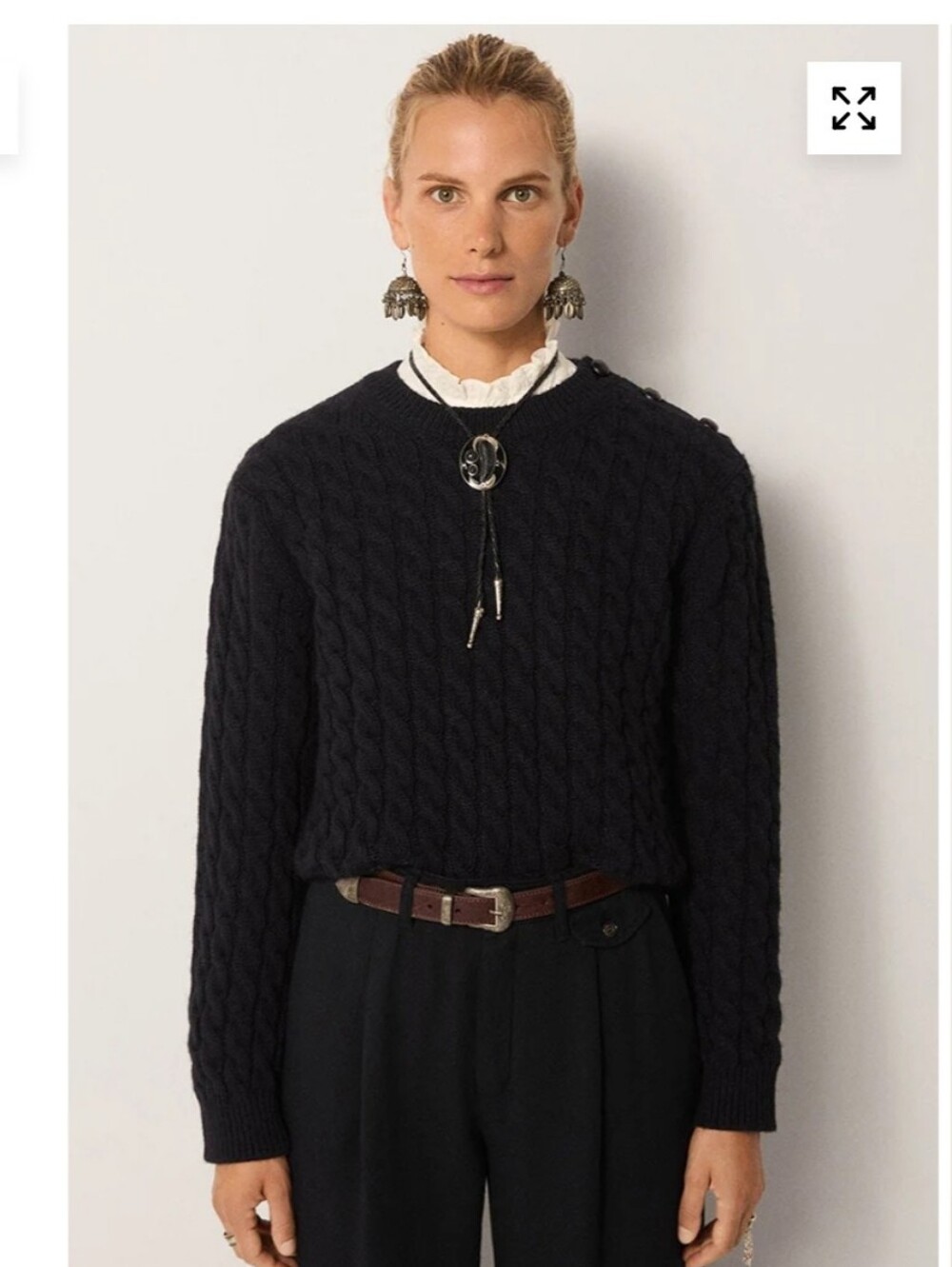 Textured Cable Crewneck Sweater in Dark Navy